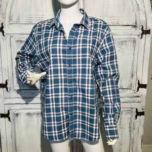 Untuckit Blue/White Plaid 100% Cotton Slim Fit Mens XL Button Up Shirt